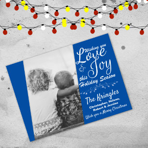 Love & Joy Blue Christmas Holiday Postcard