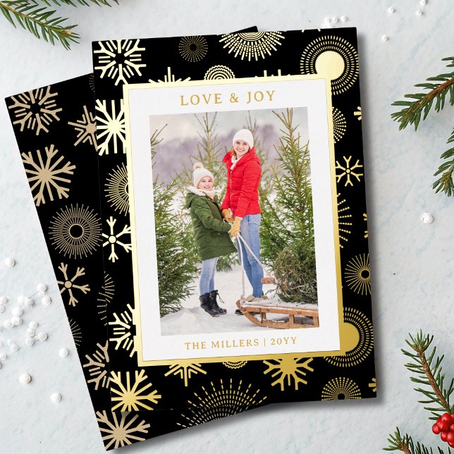 Love & Joy Christmas Photo Modern Gold Snowflake Foil Holiday Card (Creator Uploaded)