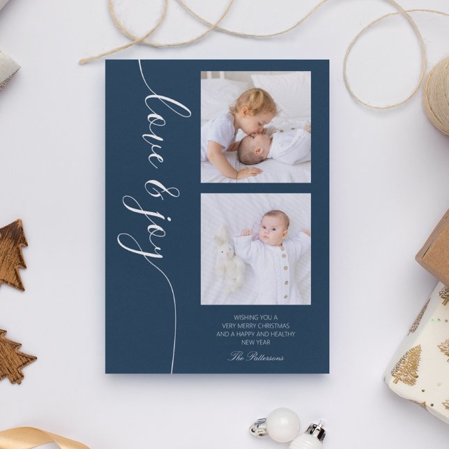 Love & Joy Christmas Script Photo Picture Holiday Card (Creator Uploaded)