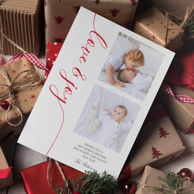 Love & Joy Christmas Script Photo Picture Holiday Card (Creator Uploaded)