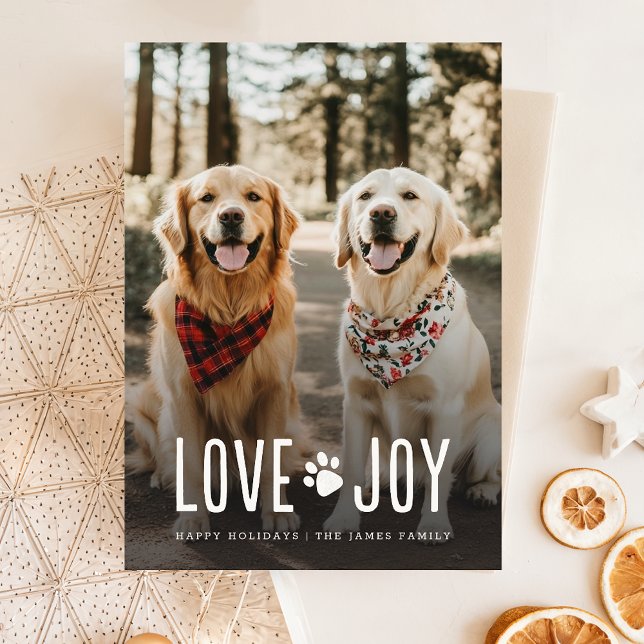 Love Joy Cute Dog Photo Christmas Holiday Card (Creator Uploaded)
