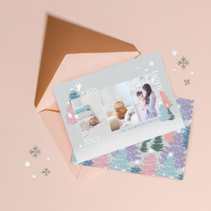 Love Joy Hope Pastel Christmas Tree Forest 3 Photo Holiday Card