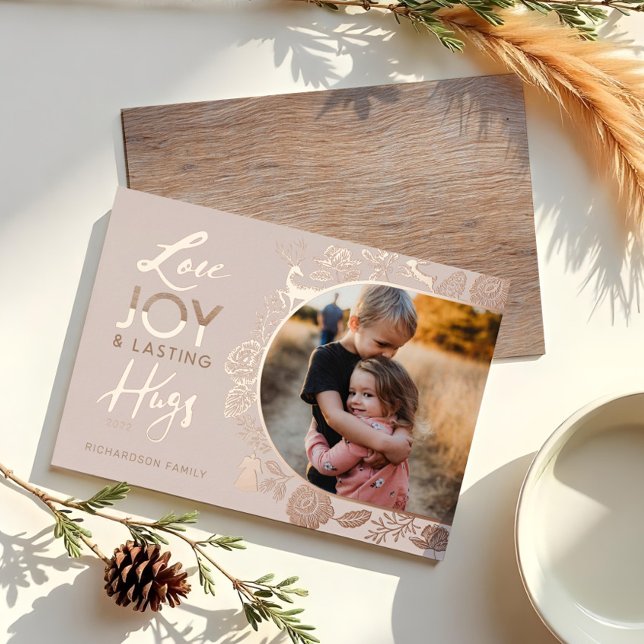 Love Joy & Lasting Hugs Woodland Animal Arch Photo Foil Holiday Card (Love Joy & Lasting Hugs Woodland Animal Arch Photo Foil Holiday Card)