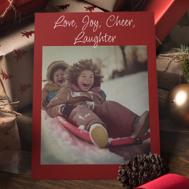 Love, Joy, Laughter Modern Minimalist Photo Holiday Card (Creator Uploaded)