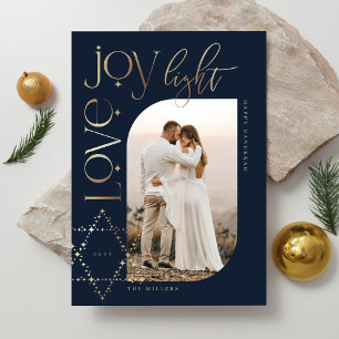 Love Joy Light Star of David Happy Hanukkah Photo Holiday Card