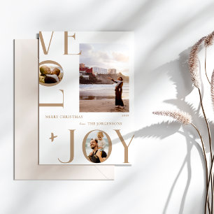 Love & Joy Modern 3 Photo Christmas Holiday Card