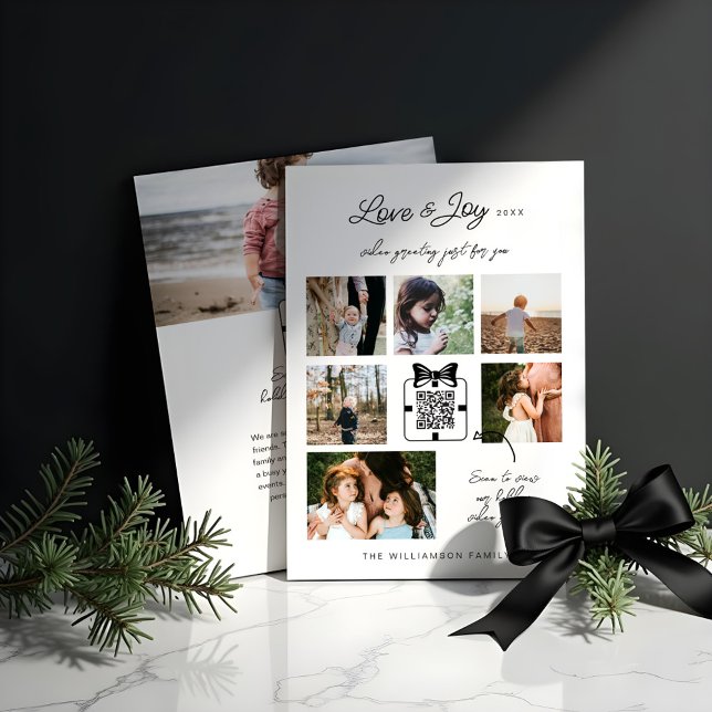 Love & Joy Modern Minimal QR Code Video Message Holiday Card (Love & Joy Modern Minimal QR Code Video Message Holiday Card)