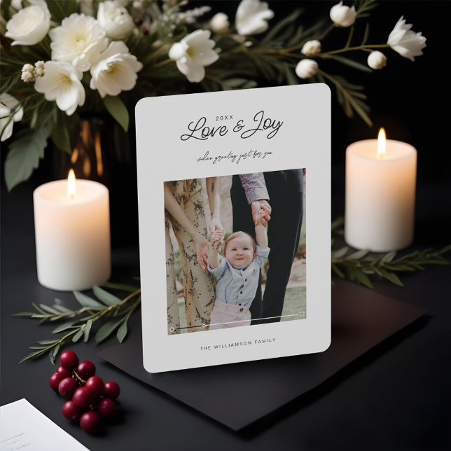 Love & Joy Modern Minimal QR Code Video Message Holiday Card (Love & Joy Modern Minimal QR Code Video Message Holiday Card)