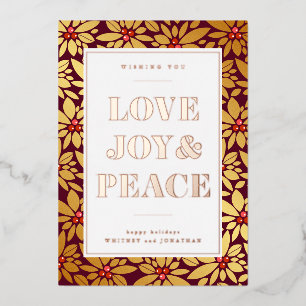 LOVE JOY & PEACE   Add Your Photo Foil Holiday Card
