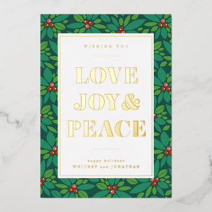 LOVE JOY & PEACE   Add Your Photo Foil Holiday Card