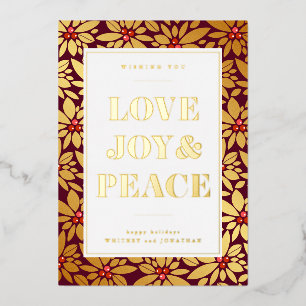 LOVE JOY & PEACE   Add Your Photo Foil Holiday Card