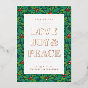 LOVE JOY & PEACE   Add Your Photo Foil Holiday Card