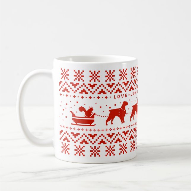 Love Joy Peace Brittanys Festive Christmas Dogs Coffee Mug (Left)