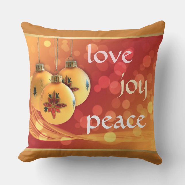 Love Joy Peace Christmas Blessings Gold Ornaments Cushion (Front)