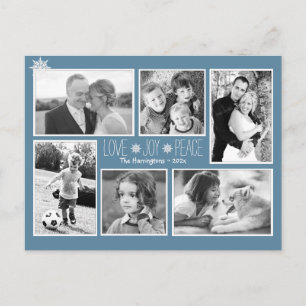 Love Joy Peace Christmas Multi Photo Colonial Blue Postcard