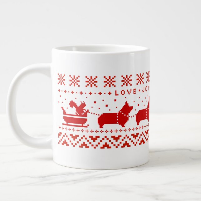 Love Joy Peace Corgis Festive Christmas Holiday Large Coffee Mug (Left)