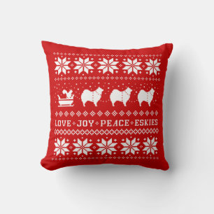 Love Joy Peace Eskies Dogs Christmas Holiday Cushion