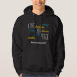 LOVE JOY PEACE Hebrew Hanukkah Hoodie<br><div class="desc">Stylish Hanukkah LOVE JOY PEACE Hoodie with CUSTOMIZABLE TEXT,  including Hebrew translations in blue typography. Text is CUSTOMIZABLE,  in case you wish to change anything. HAPPY HANUKKAH is also customisable,  so you can replace with a name or initials. Part of the HANUKKAH Collection. Matching items are available.</div>