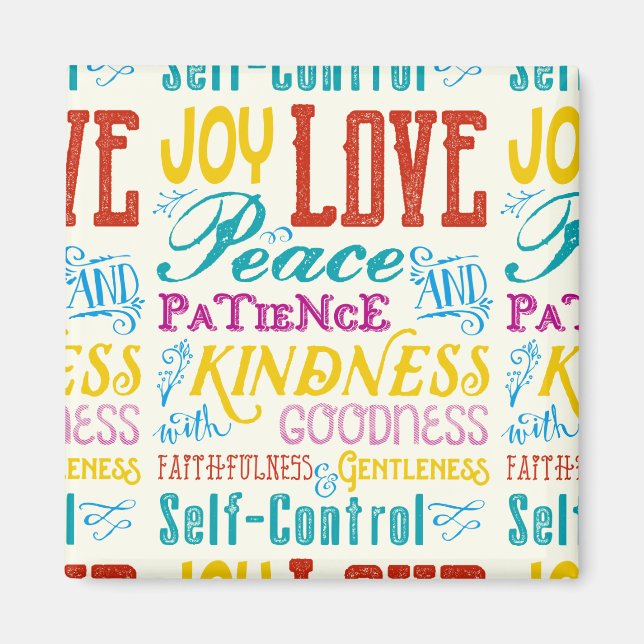 Love Joy Peace Kindness Goodness Typography Art Magnet (Front)