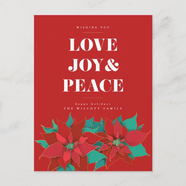 LOVE JOY & PEACE Merry Christmas Holiday Postcard (Front)