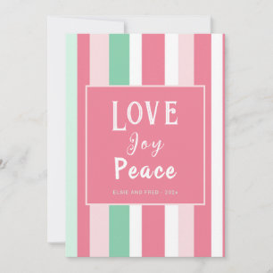 Love Joy Peace Pink Mint Stripes Christmas Card