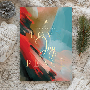 Love Joy & Peace Red Cardinal Abstract Watercolor Holiday Card