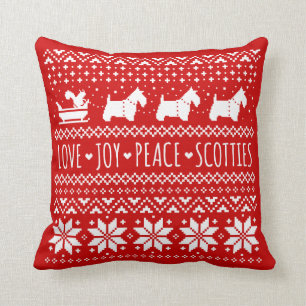 Love Joy Peace Scotties Christmas Holiday Dogs Cushion