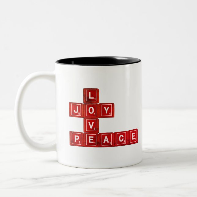 Love Joy Peace Two-Tone Coffee Mug (Left)
