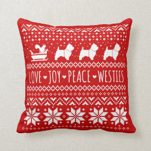 Love Joy Peace Westies Dogs Christmas Holiday Cushion