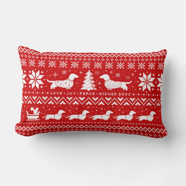 Love Joy Peace Wiener Dogs Christmas Pattern Lumbar Cushion (Front)