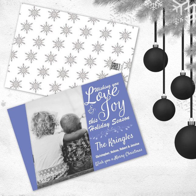 Love & Joy Periwinkle Christmas Holiday Photo Card (Creator Uploaded)