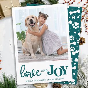 LOVE & JOY Personalised Dog Pet Photo Paw Print Holiday Card