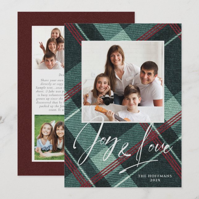 Love & Joy Photo Holiday Burgundy Card (Front/Back)