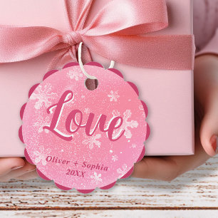 Love Joy Pink Snowflakes Christmas Holiday Favour Tags