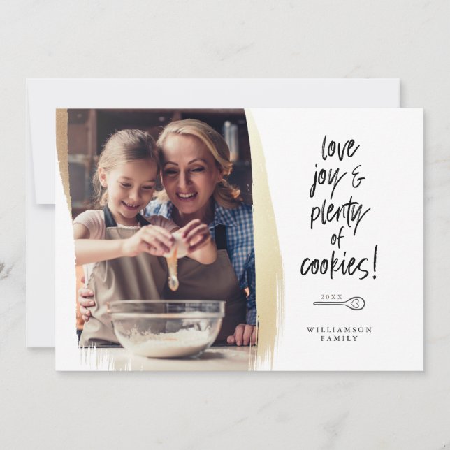 Love Joy & Plenty of Cookies Family Baking Photo Holiday Card (Front)