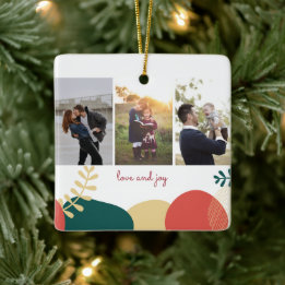 Love Joy Three Photo Family Christmas Ceramic Ornament