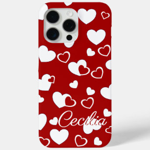 Love - Joyful Red And White Hearts - Custom Name iPhone 15 Pro Max Case