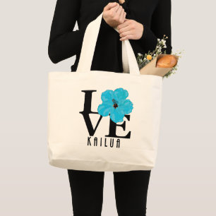 LOVE Kailua Blue Hibiscua Large Tote Bag
