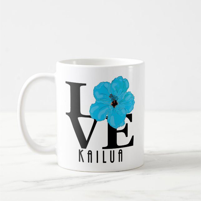 LOVE Kailua Blue Hibiscus 11oz Coffee Mug (Left)