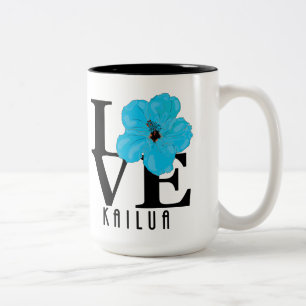 LOVE Kailua Hawaii Blue Hibiscus 15oz Two-Tone Coffee Mug