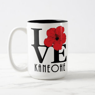 LOVE Kaneohe Hawaii Red Hibiscus 15oz Two-Tone Coffee Mug