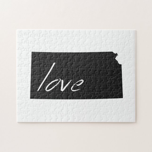 Love Kansas Silhouette Map Shape Black Chalkboard Jigsaw Puzzle (Horizontal)