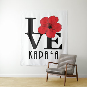 LOVE Kapa`a Hawaii Red Hibiscus Tapestry