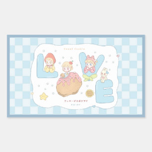 LOVE Kawaii Pastel Alphabet Illustration 💕🍓🐰 Rectangular Sticker