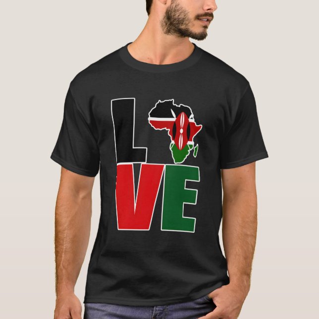 Love Kenya With Kenyan Flag In Africa Map Kenyan P T-Shirt (Front)