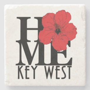 LOVE Key West Red Hibiscus Stone Coaster