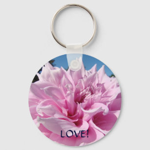 LOVE! keychain Pink Dahlia Flower Valentines gifts