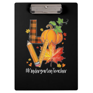 LOVE Kindergarten Teacher Fall Leaves Autumn Clipboard