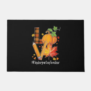 LOVE Kindergarten Teacher Fall Leaves Autumn Doormat