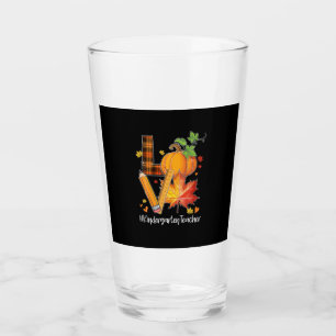 LOVE Kindergarten Teacher Fall Leaves Autumn Glass
